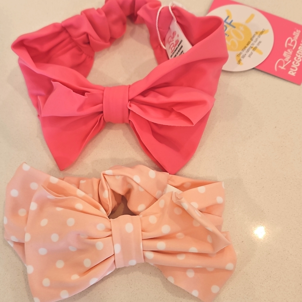 NWT (2) Ruffle Butts Swim Bow Headbands, one size